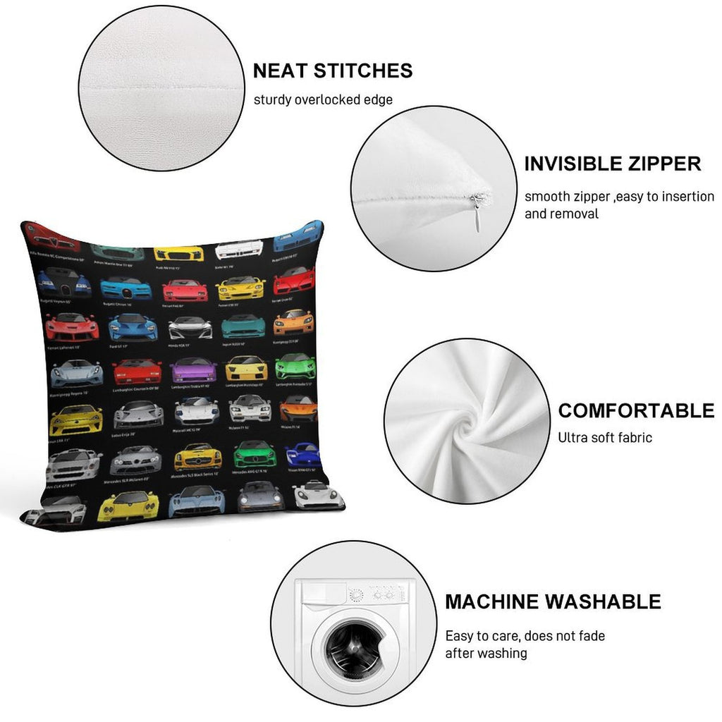 Super Cars (B) Soft Hidden Zipper Throw Pillow