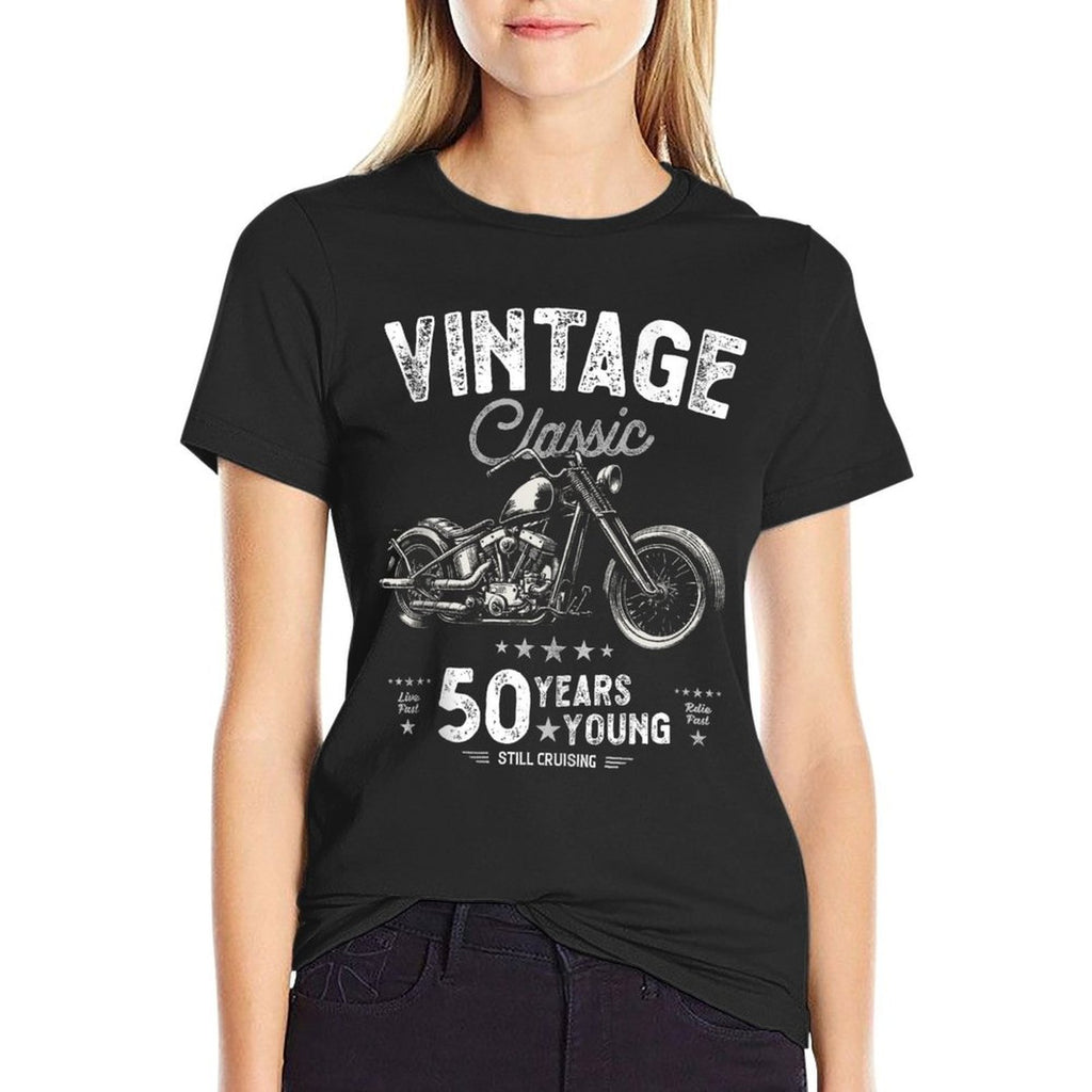 Mens Motorbike 50th Birthday Funny Cool Cruiser Fathers Day  Slim-fit Cut T-Shirt