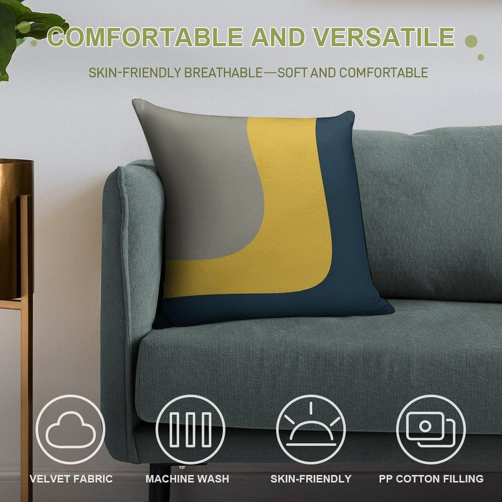 Triple Wave Minimalist Pattern in Mustard Yellow, Navy Blue, And Grey Soft Fade-Resistant Throw Pillow