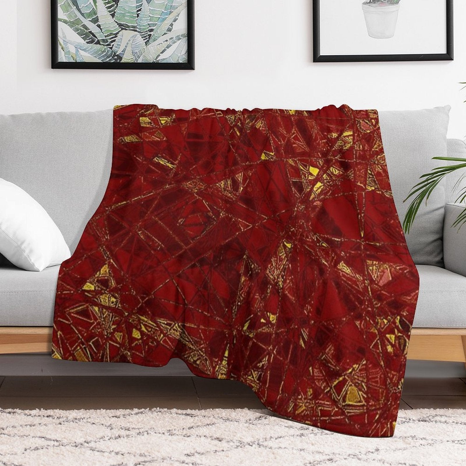Aurelia- Red And Gold Metallic Wrinkle-free Throw Blanket