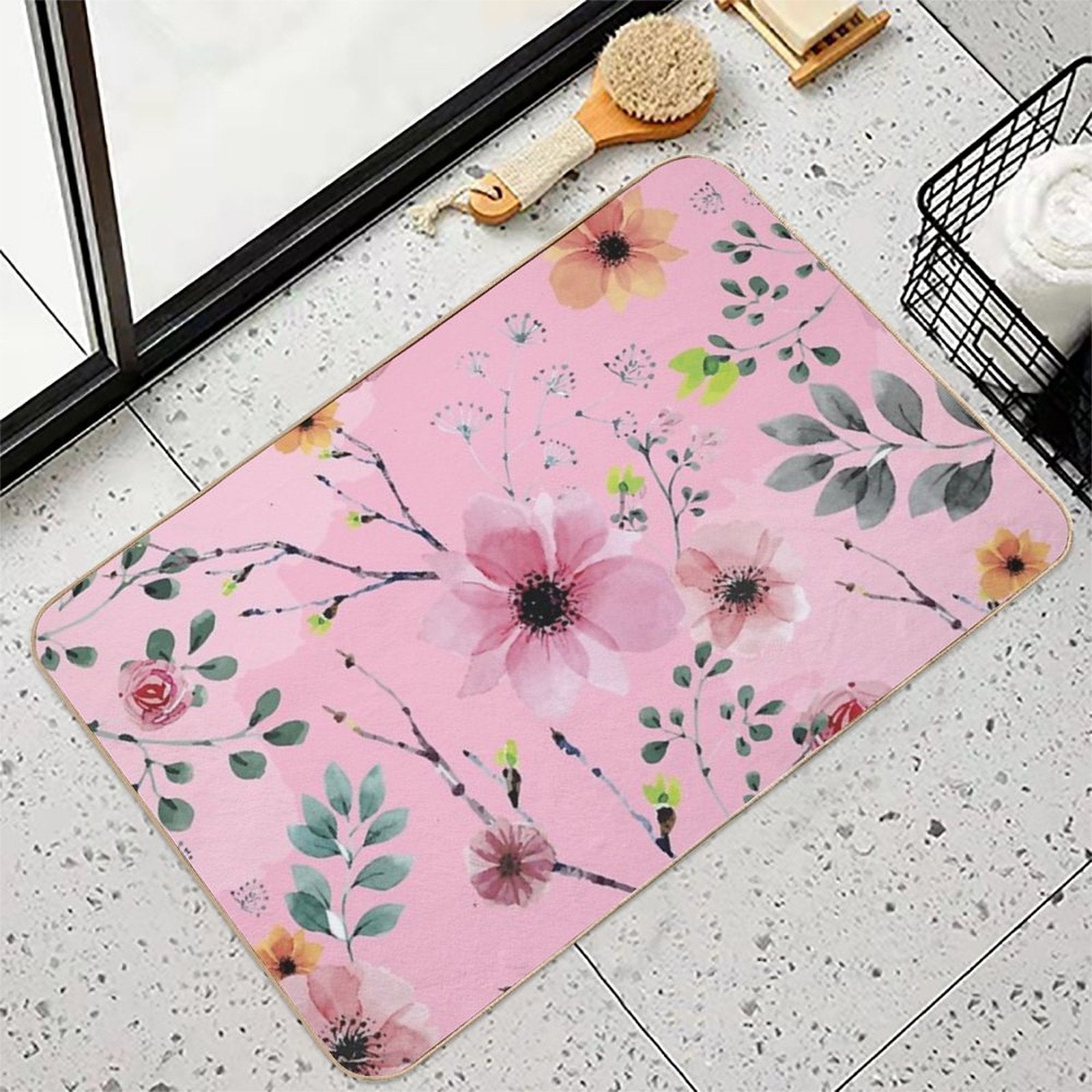 Watercolor Flowers XIII (different Flowers)  Slip-Resistant Bath Mat