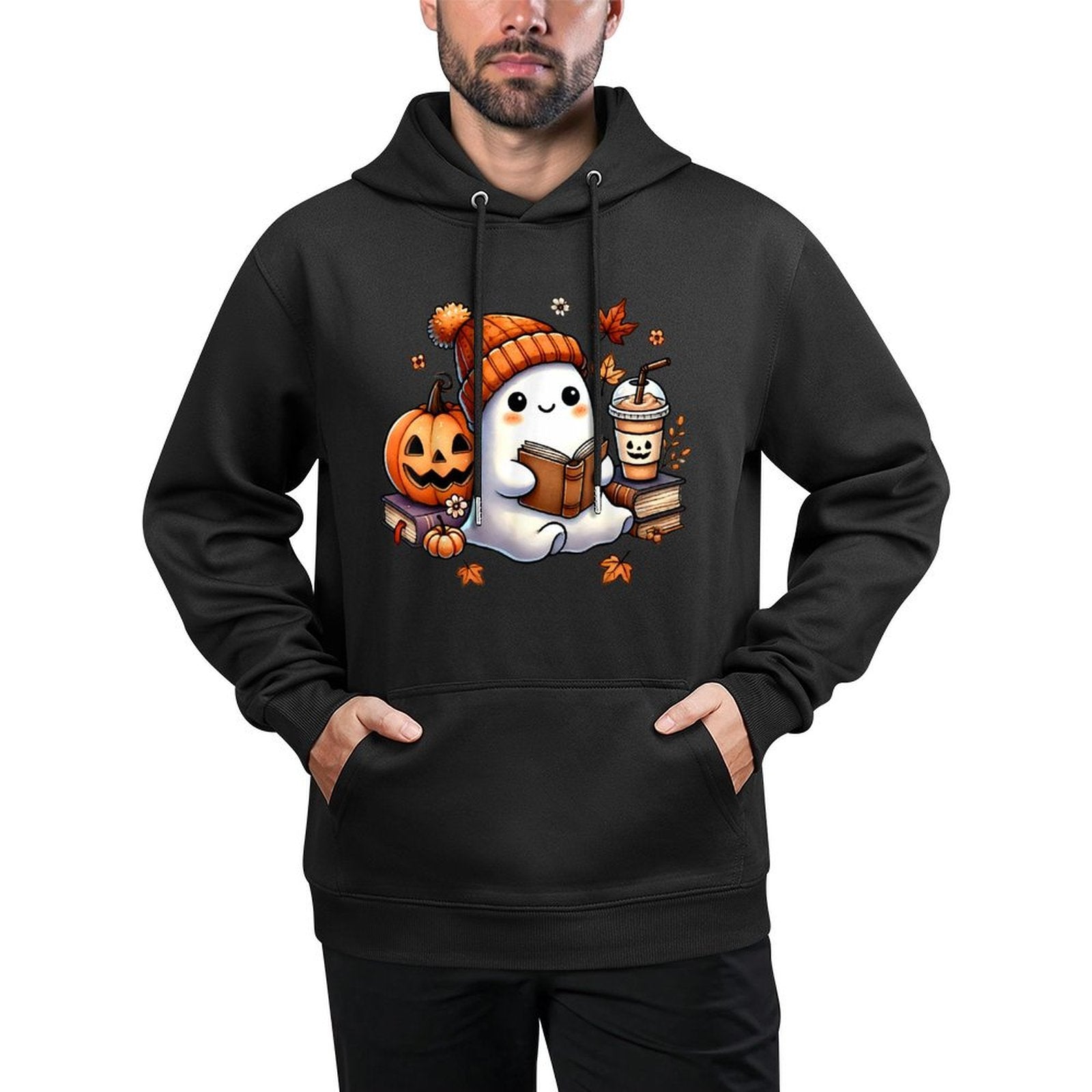 Cute Ghost Reading Book Lovers Funny Womens Girls Halloween Layering Staple Hoodie