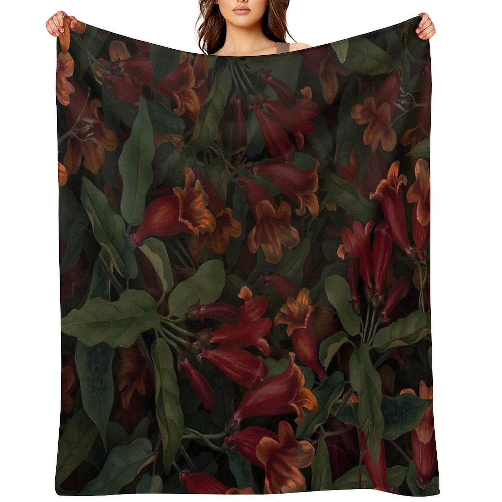 Red Wildflower Cottagecore Green Pattern Versatility Throw Blanket