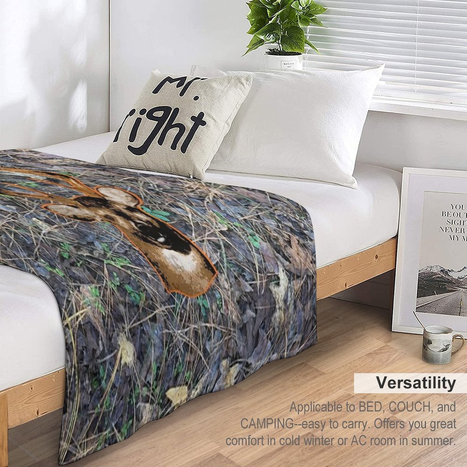 Whitetail Buck Deer And Camouflage Hunting Design Travel-friendly Throw Blanket