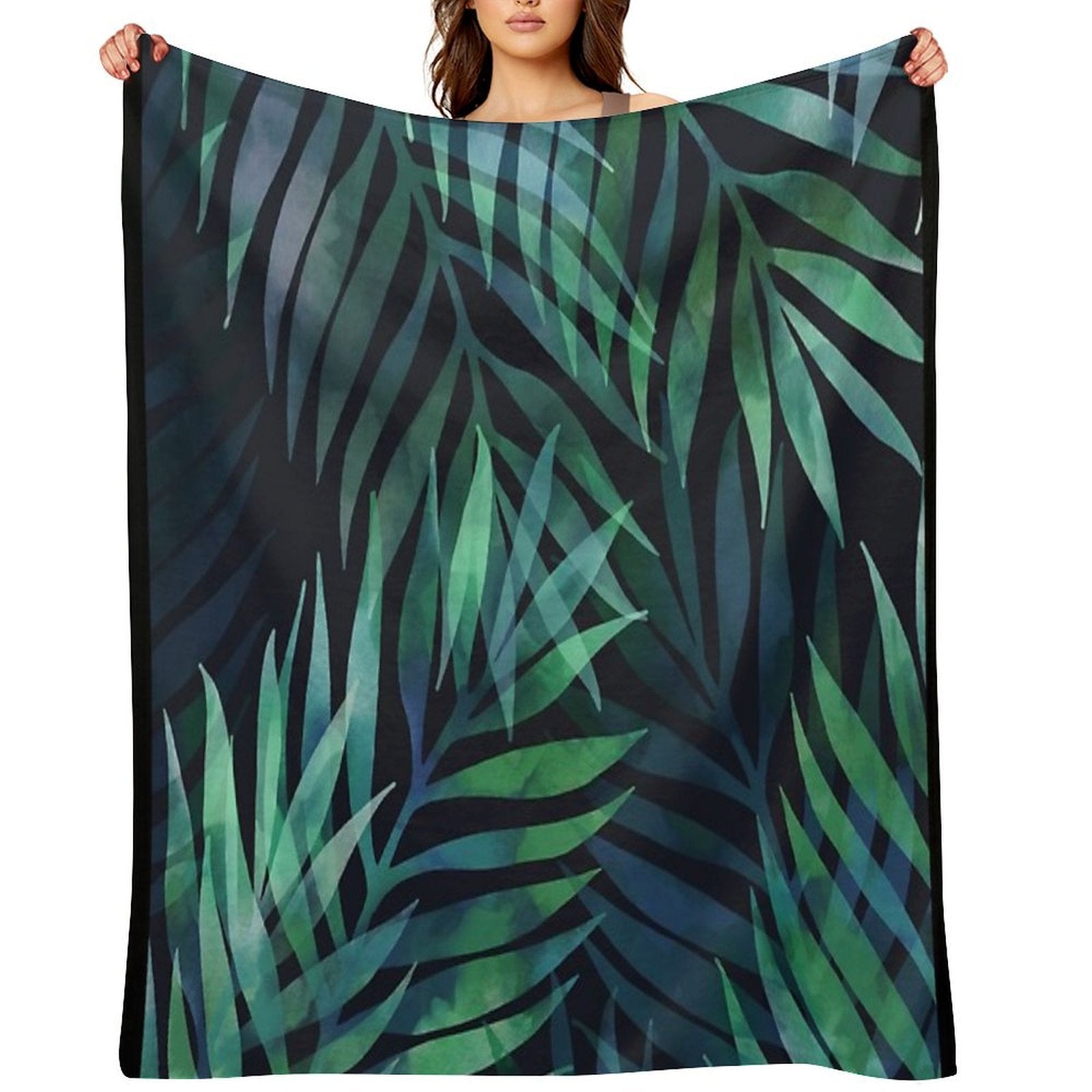 Dark Green Palms Leaves Pattern All-season Throw Blanket
