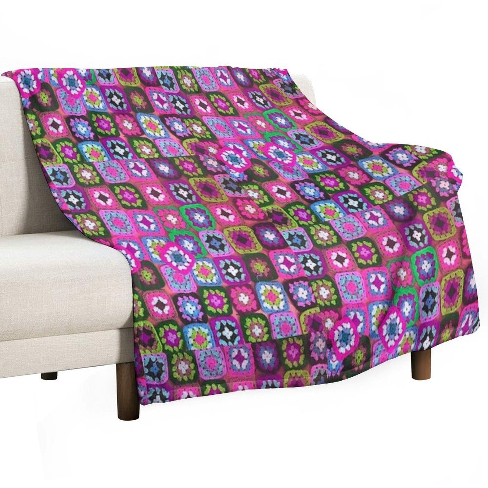 Crochet Blanket Granny Square Vintage Lightweight Throw Blanket