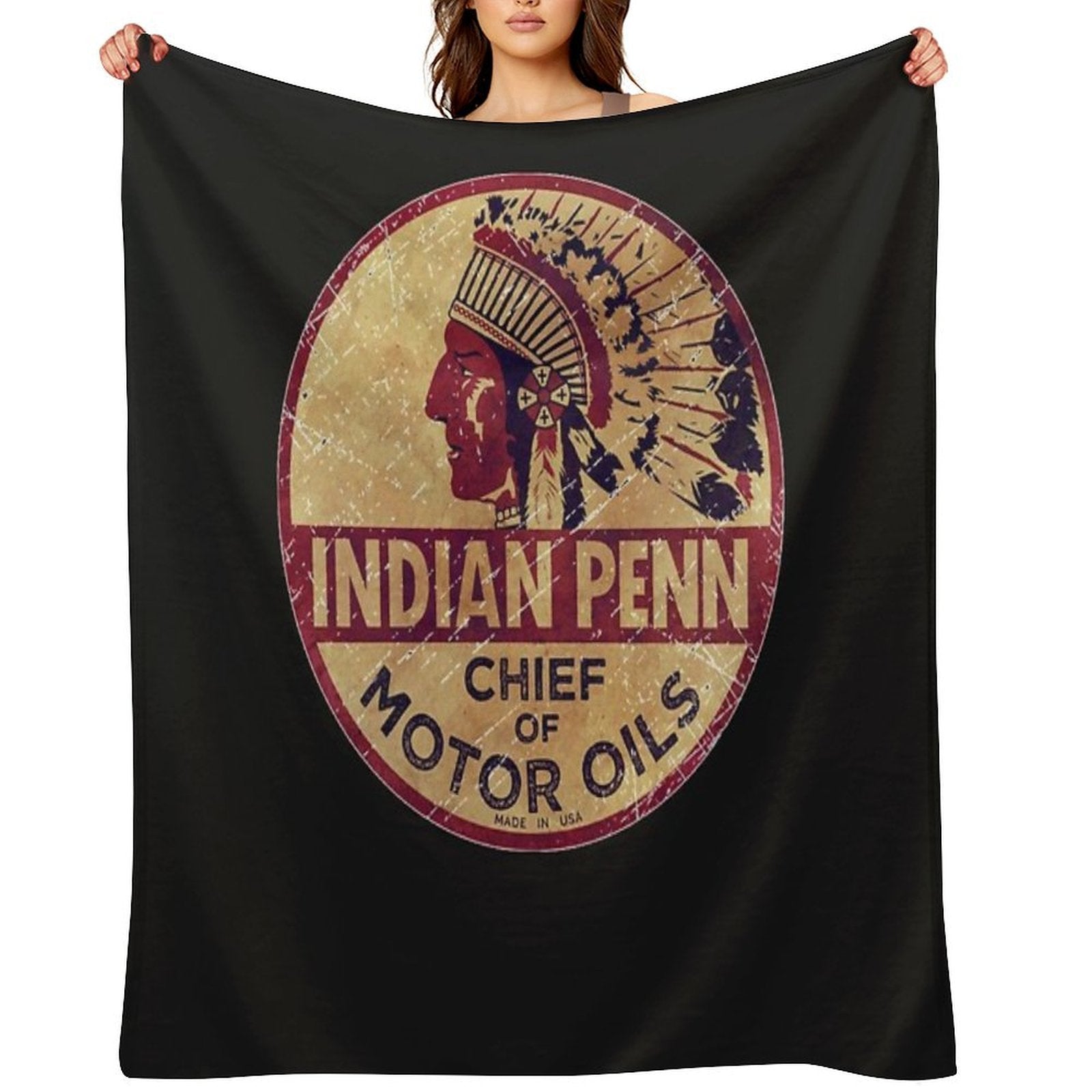 Indian Motor Oil Vintage Emblem Wrinkle-free Throw Blanket