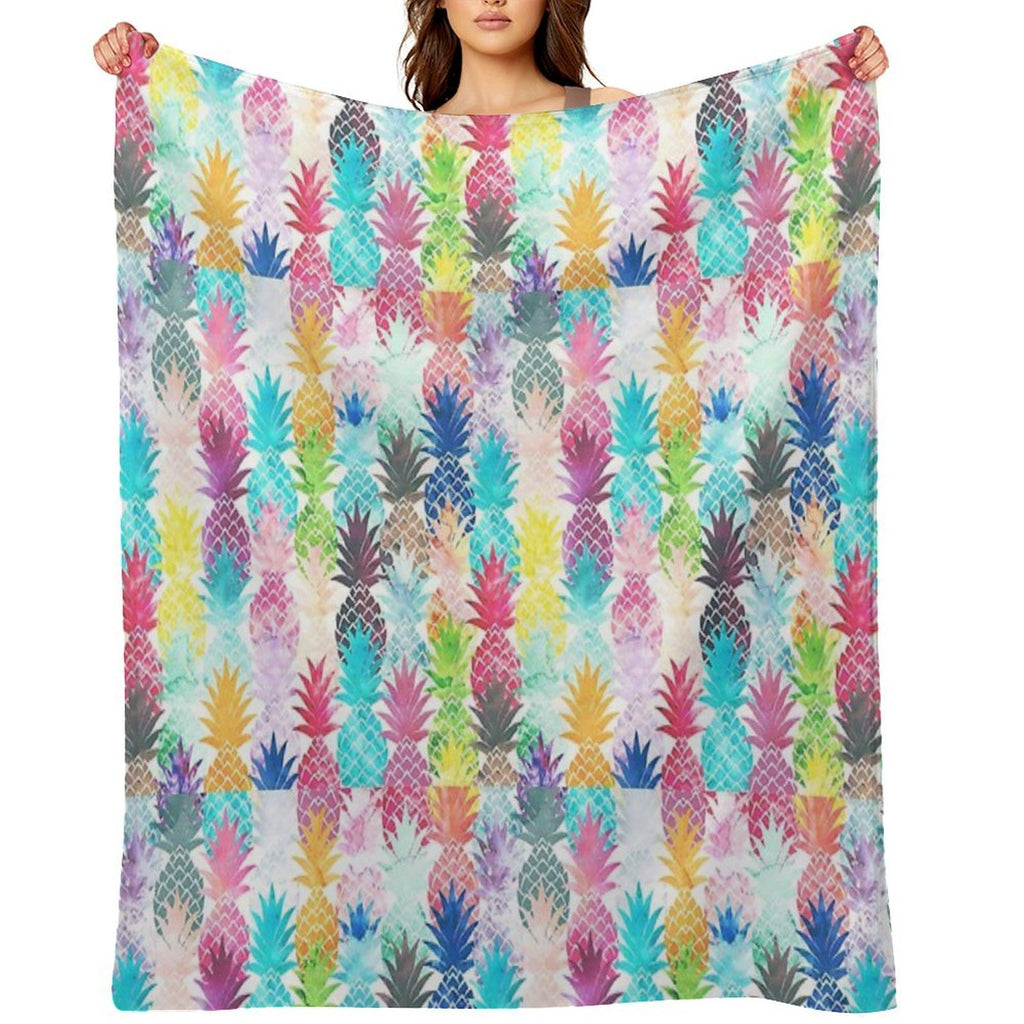 Hawaiian Pineapple Pattern Tropical Watercolor Multi-functional Throw Blanket