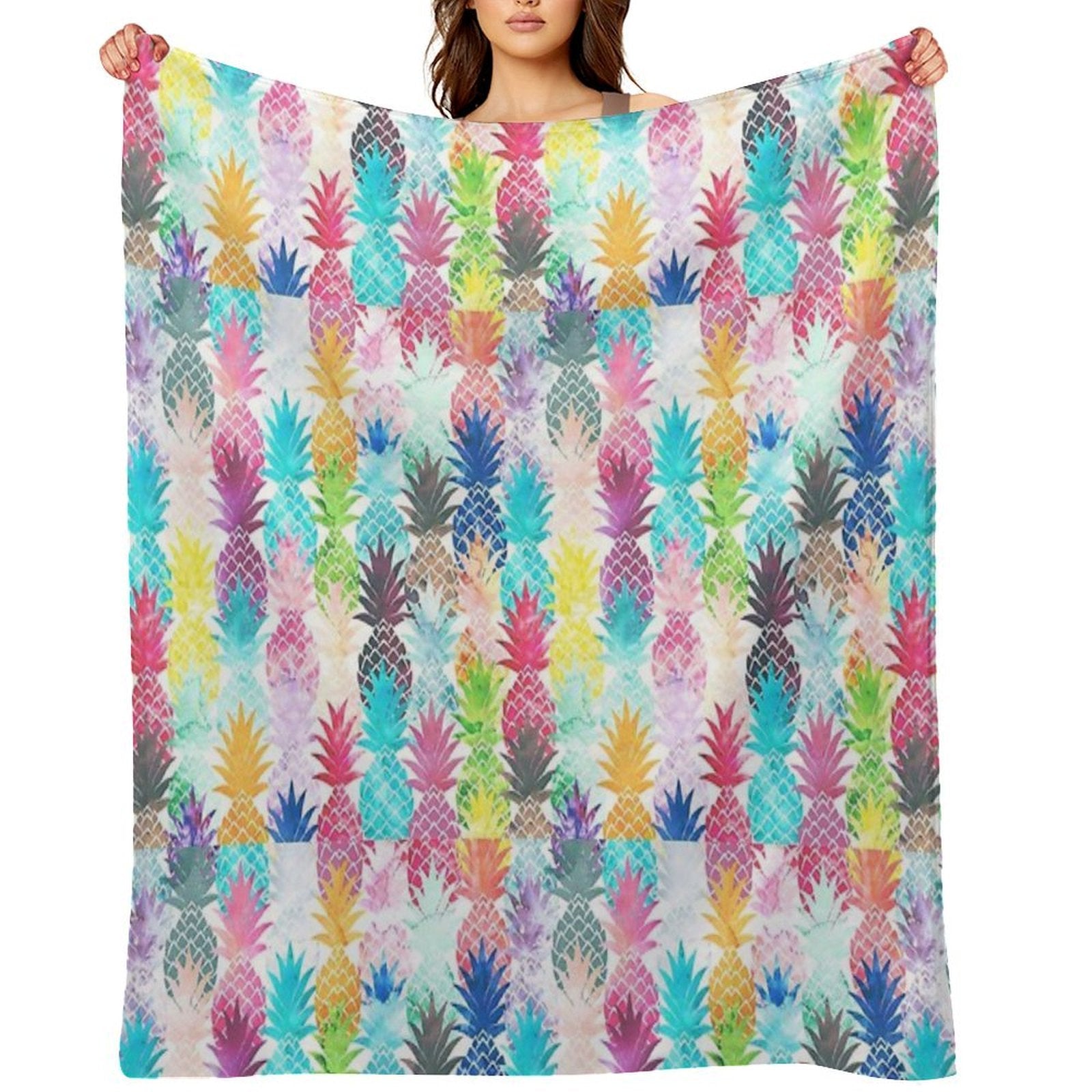 Hawaiian Pineapple Pattern Tropical Watercolor Multi-functional Throw Blanket