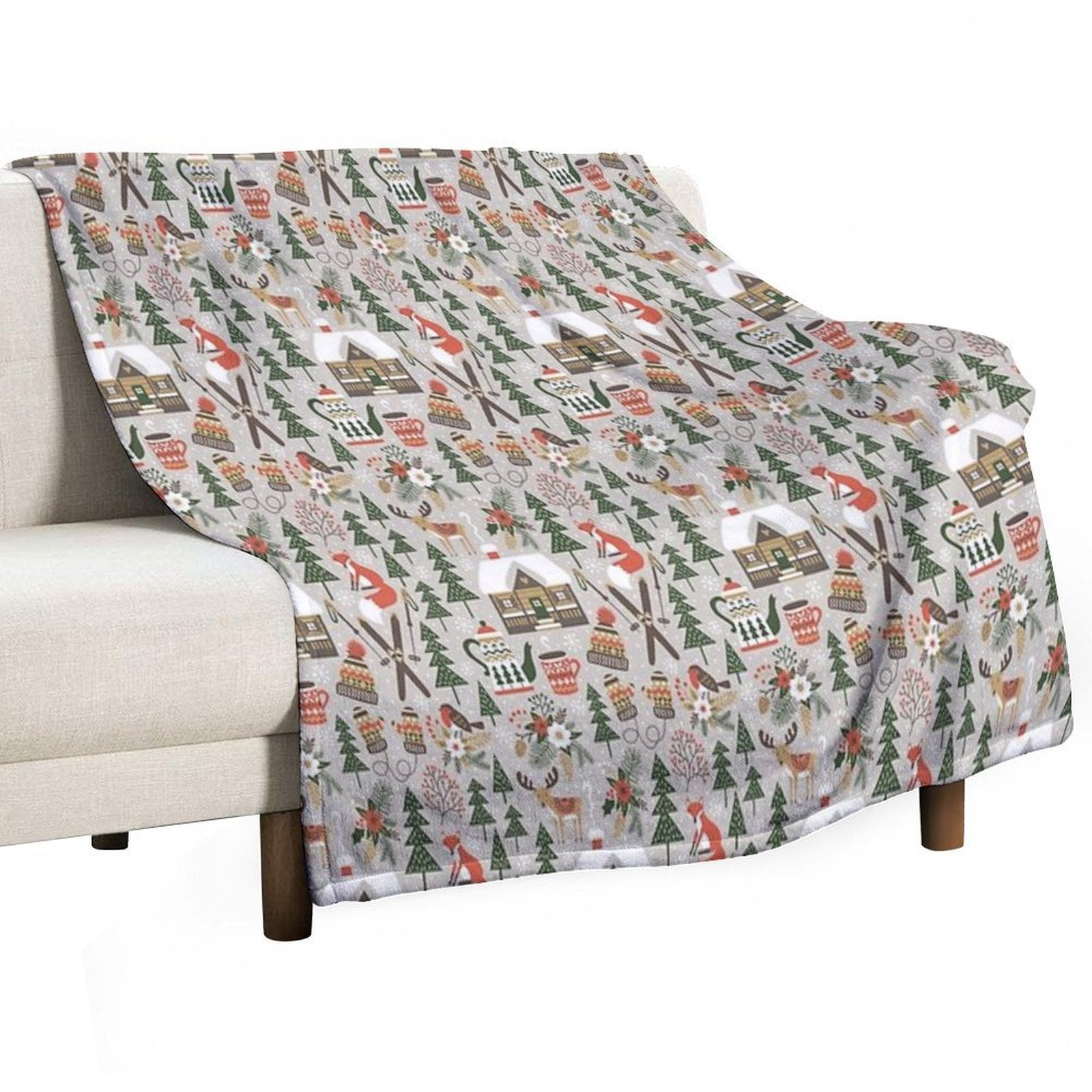 Cozy Cabin  Light Grey Easy Care Throw Blanket