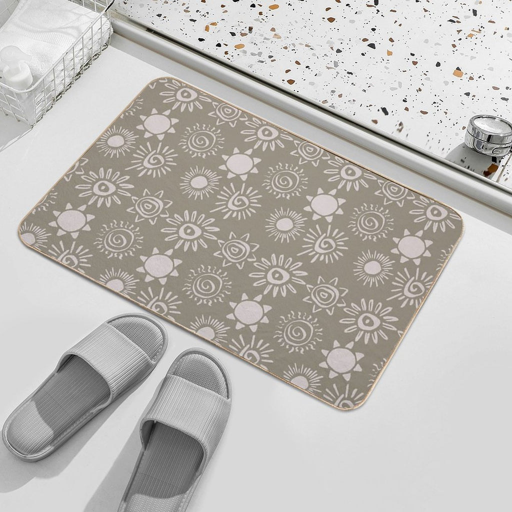 Magical Sun Bohemian Dreamy Aesthetic In Muted Colors Muted Green Durable Bath Mat