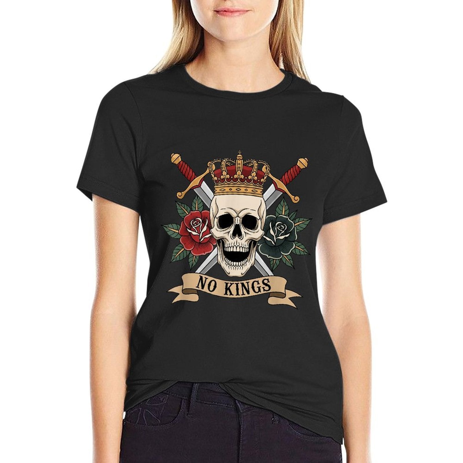 No Kings Tattoo Design No King In America  High-quality Stitching T-Shirt