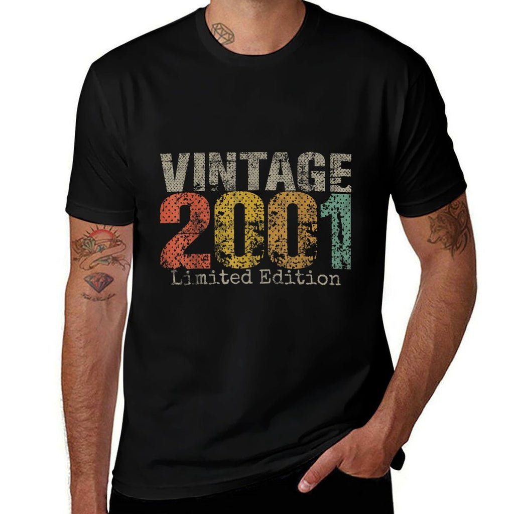 Vintage 2001 Limited Edition 24th Birthday Gifts 24 Year Old  Ribbed Collar T-Shirt