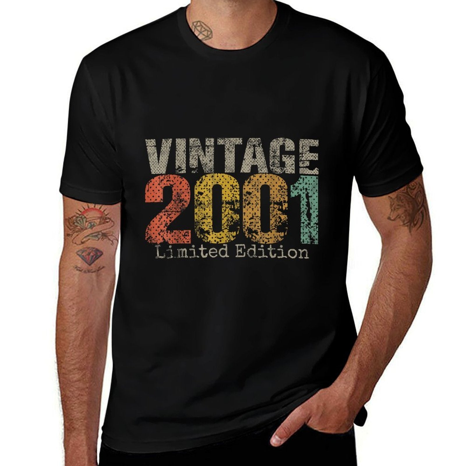 Vintage 2001 Limited Edition 24th Birthday Gifts 24 Year Old  Ribbed Collar T-Shirt