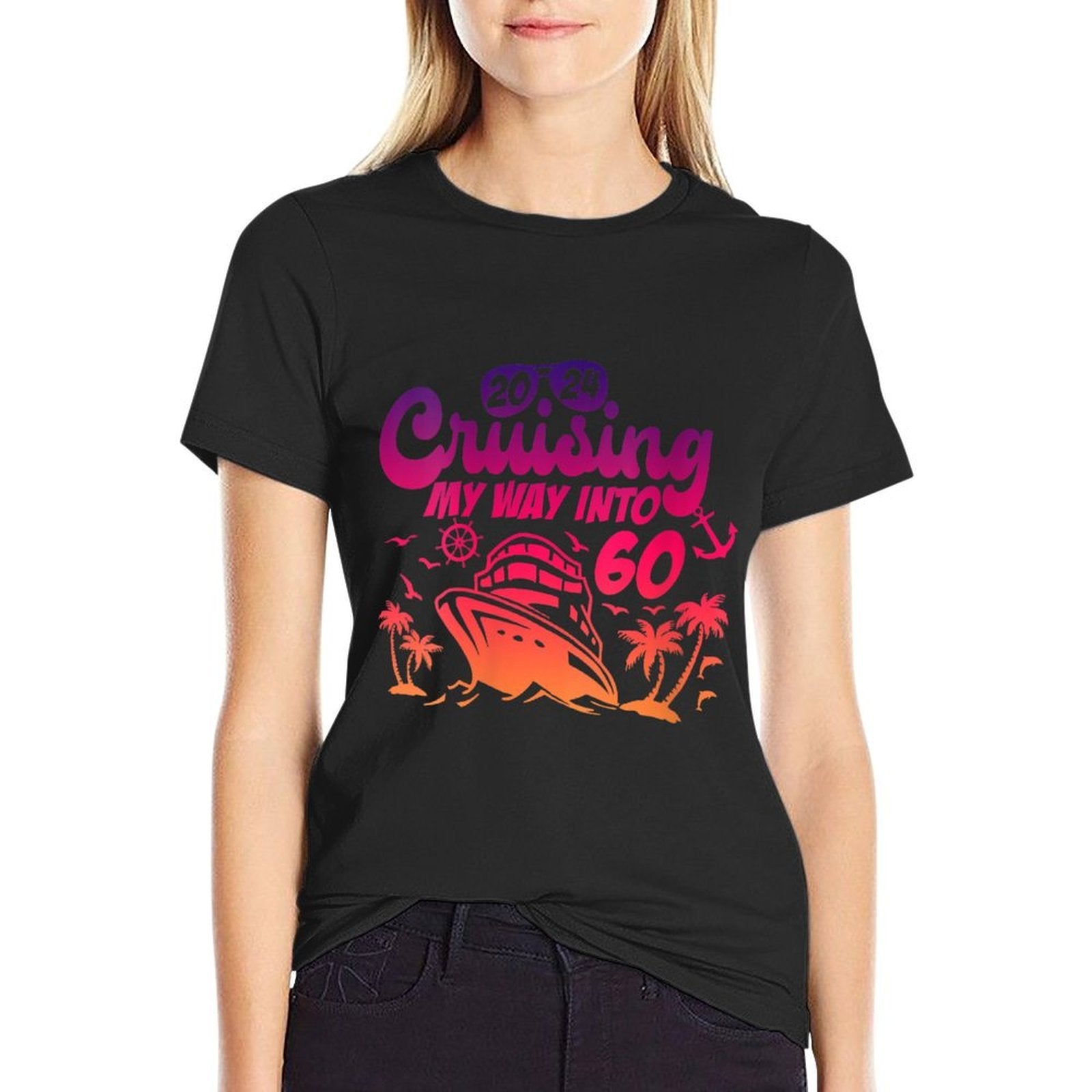 Womens Cruising My Way Into 60 Funny 60th Birthday Vacation Trip  Graphic-printed T-Shirt