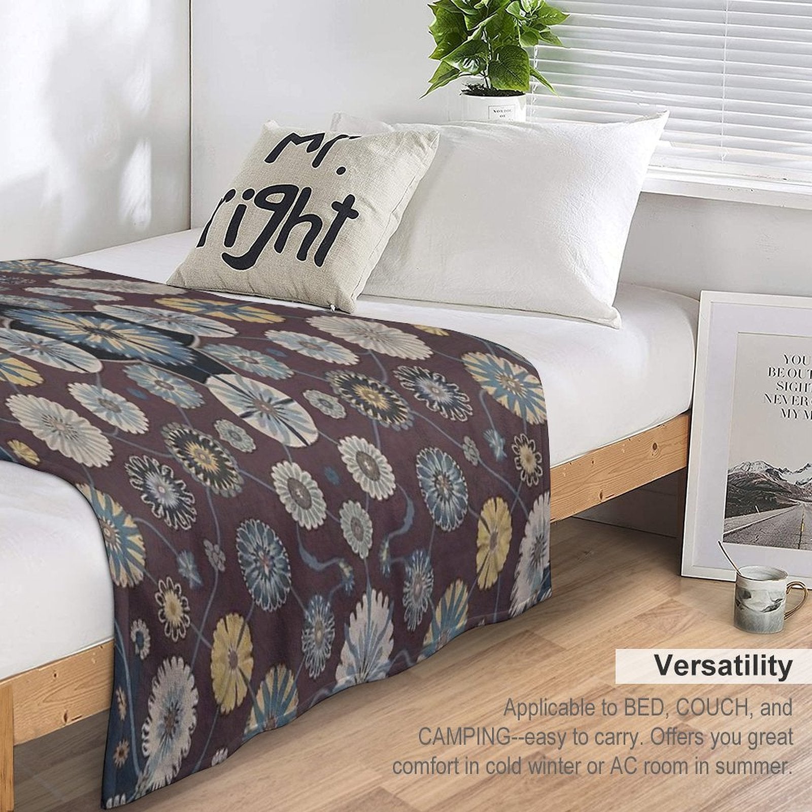 Rich Burgundy Floral Pattern with Cream Details Velvety-soft Throw Blanket