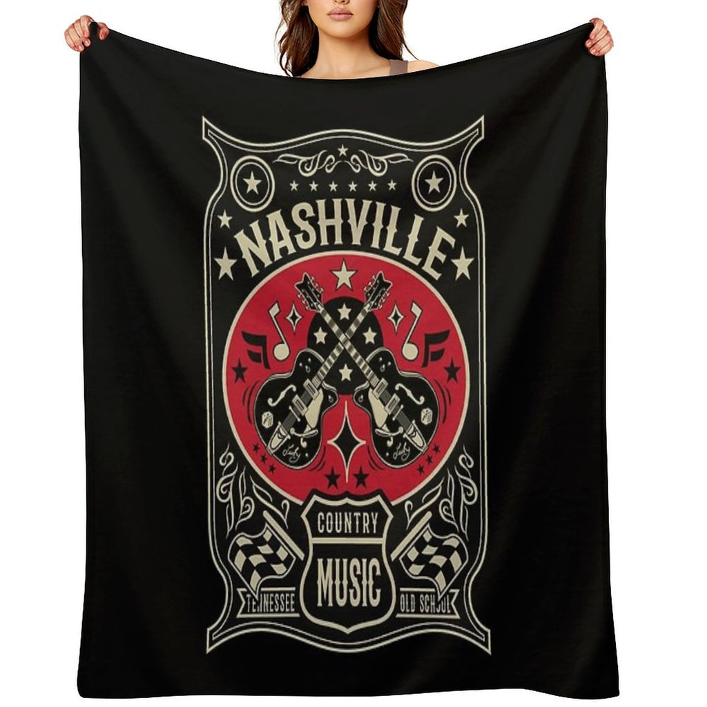 Country Music Lover Vintage Nashville Retro Tennessee Rockabilly Guitars All-season Throw Blanket