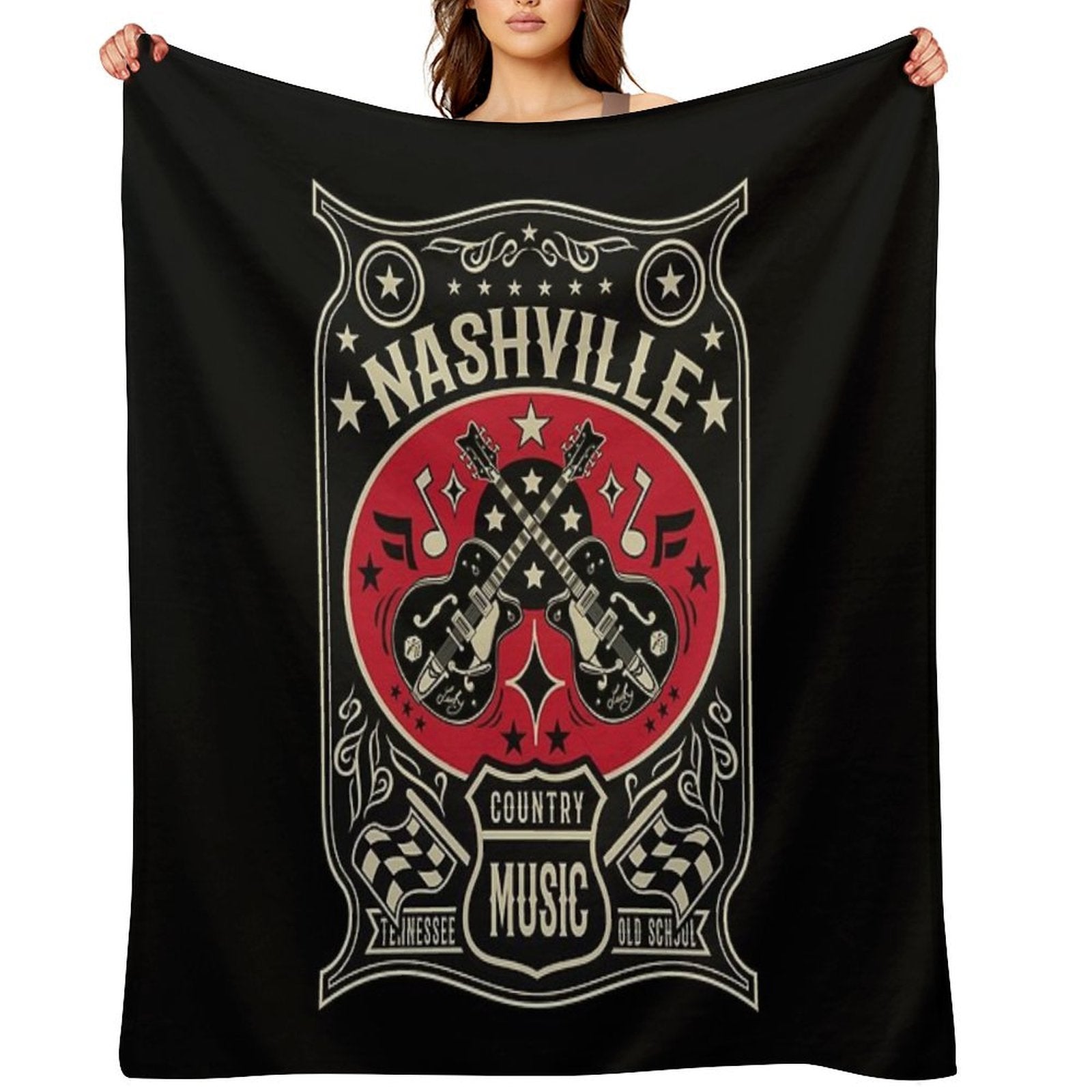 Country Music Lover Vintage Nashville Retro Tennessee Rockabilly Guitars All-season Throw Blanket