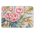 Beautiful Flower And Plant in Loose Watercolor Painting - Monstera Leaves- Blue Purple Peach Hydrangea, Hortensia, Peony And Ros  Non-Slip Bath Mat