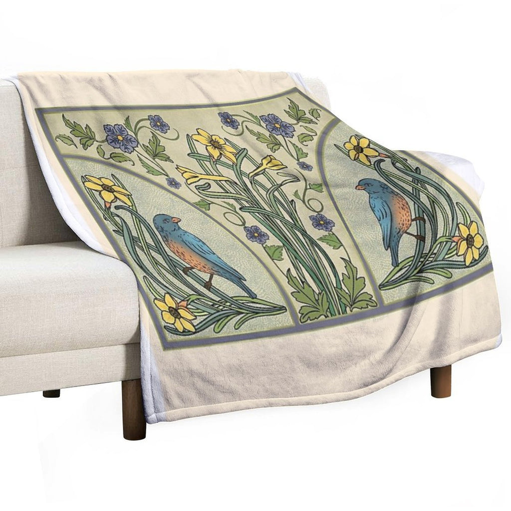 Bluebirds And Spring Blossoms Inspired By Art Nouveau Comfort Throw Blanket