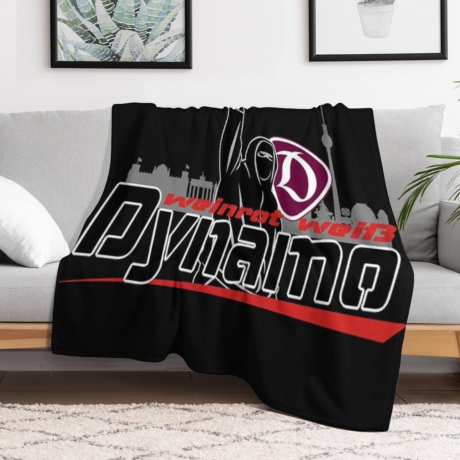 Burgundy White Dynamo Plush Throw Blanket
