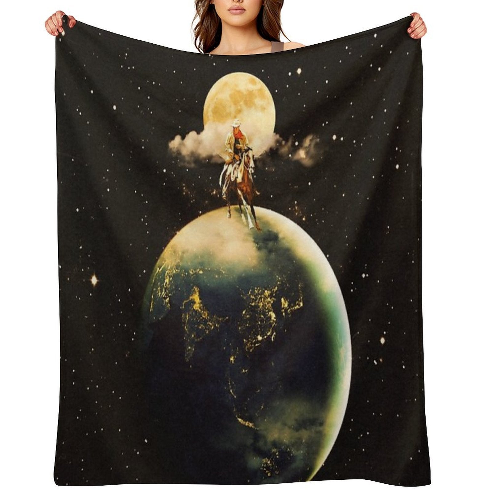 Cowboy In Space Plush Throw Blanket