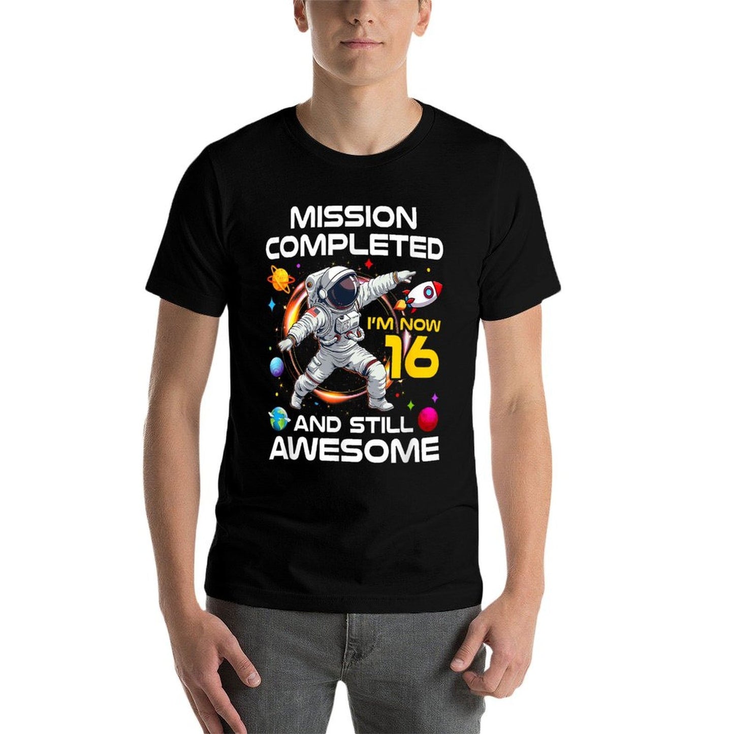16Th Birthday Astronaut 16 Years Old Outer Space Birthday  Summer-ready Fabric T-Shirt