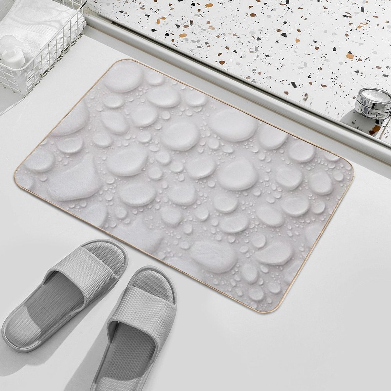 Water Drops, Beads, Rain Drops, Bubbles, White, Clear, Wet, Drenched,  Slip-Resistant Bath Mat