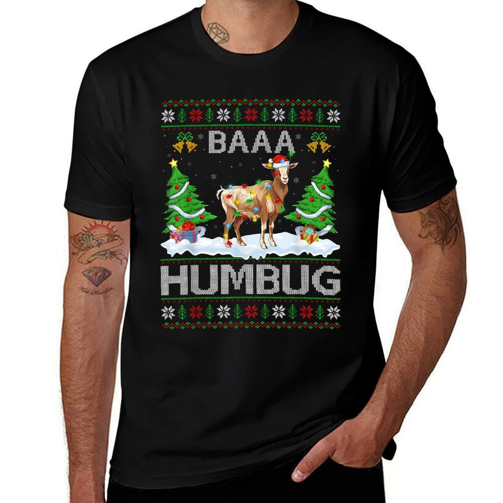 Baaa Humbug Ugly Goat Christmas - Unisex-Adults  Kids - Black - Small - - Polyester - Christmas-Themed  Lightweight T-Shirt