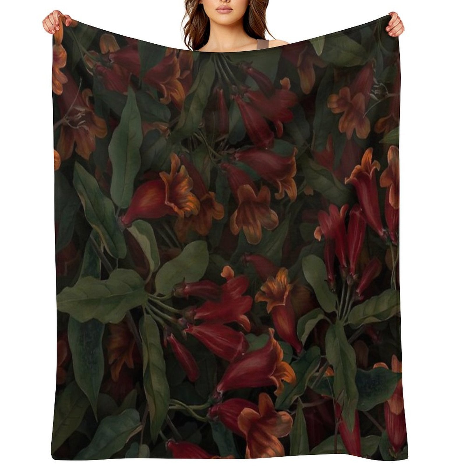 Red Wildflower Cottagecore Green Pattern Versatility Throw Blanket