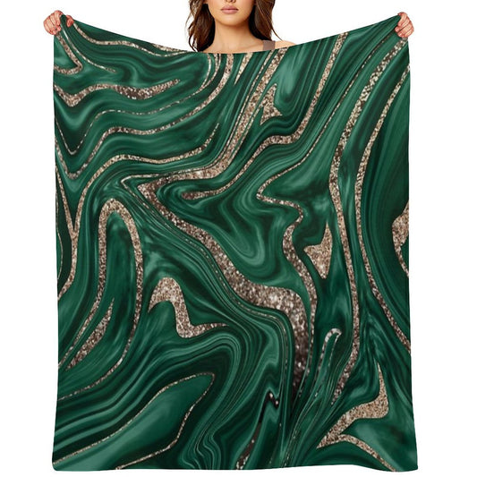 Emerald Green Black Gold Glam Marble #1 (Photo of Glitter Only - Not Reflective) Gift-ready Throw Blanket