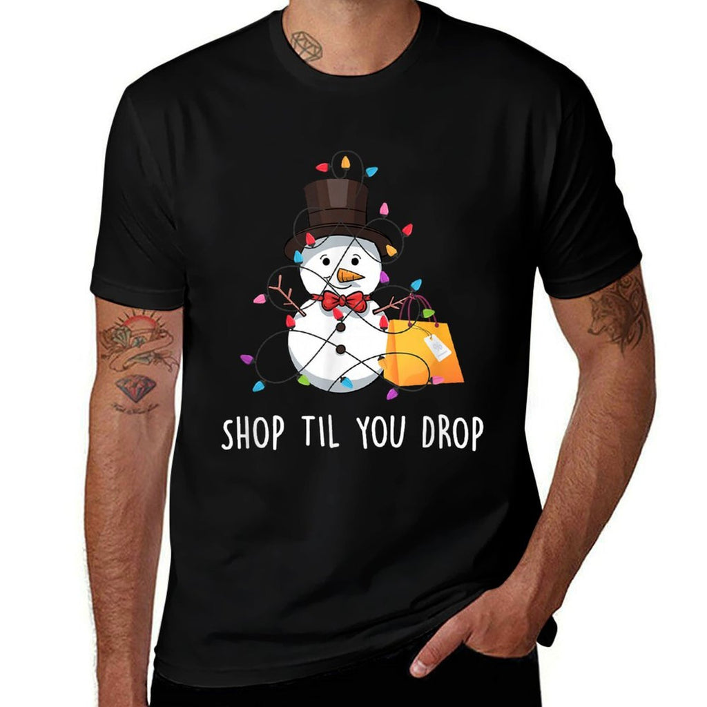 Shop Til You Drop Apparel Merry Christmas Snowman Shopping  Summer-ready Fabric T-Shirt