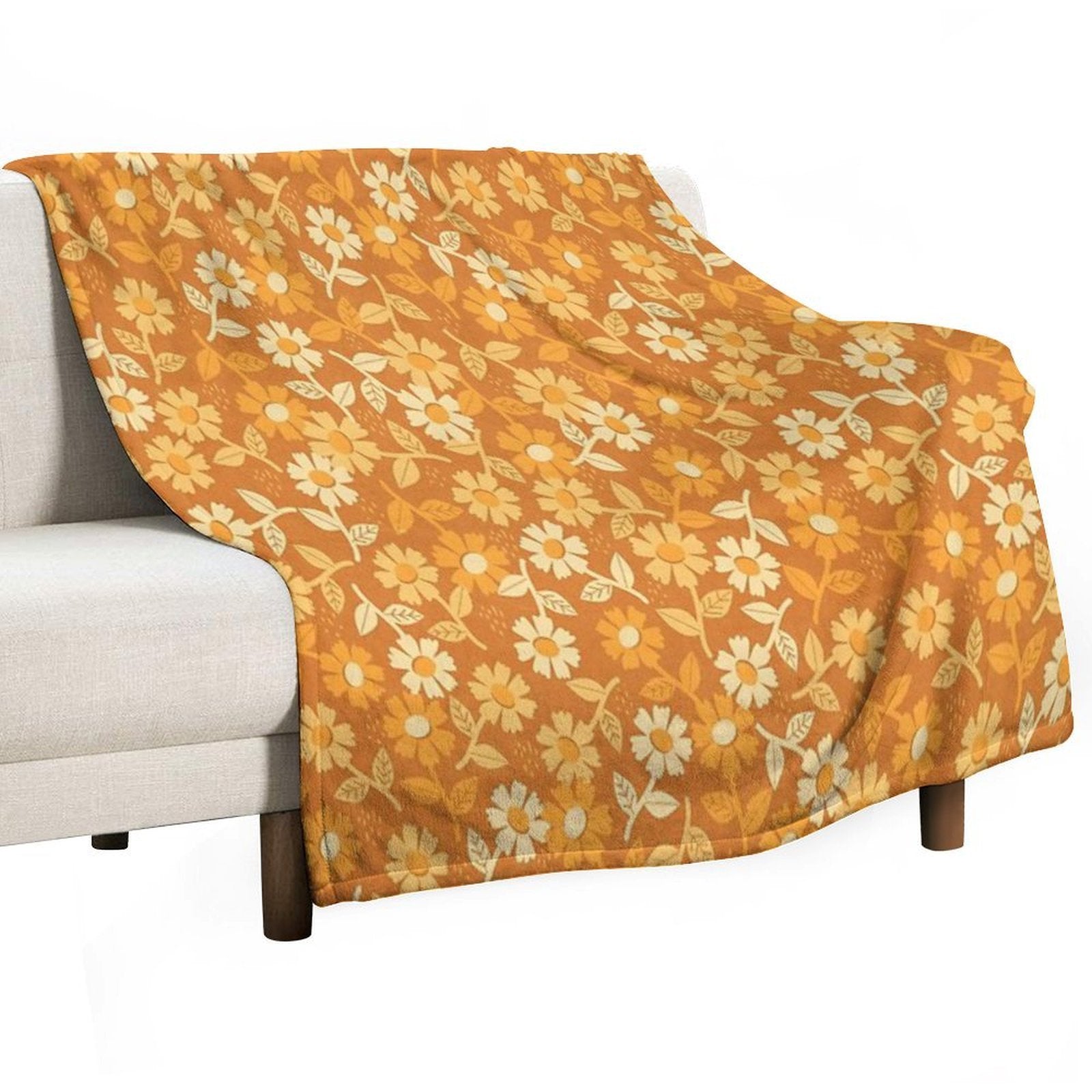 Gold Floral Machine-washable Throw Blanket