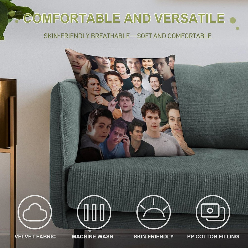 Dylan O’Brien Collage Soft Washable Throw Pillow