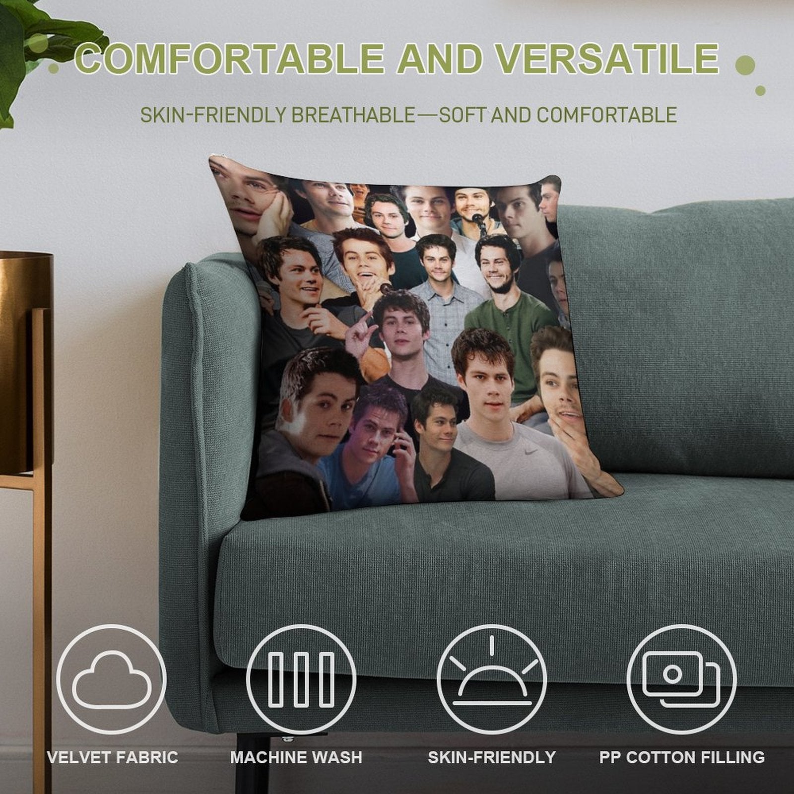 Dylan O’Brien Collage Soft Washable Throw Pillow
