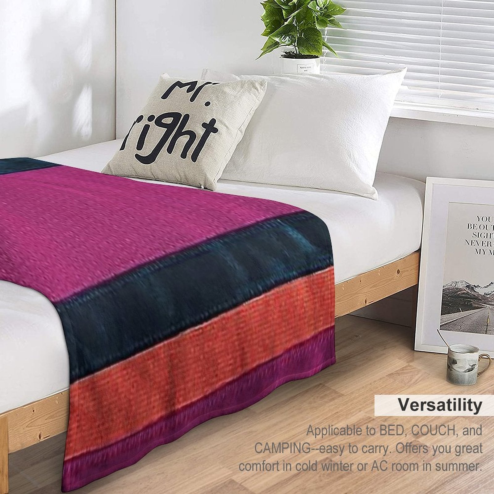Hockey Jersey Stripes, Magenta  Blue Orange Stripes Premium Throw Blanket