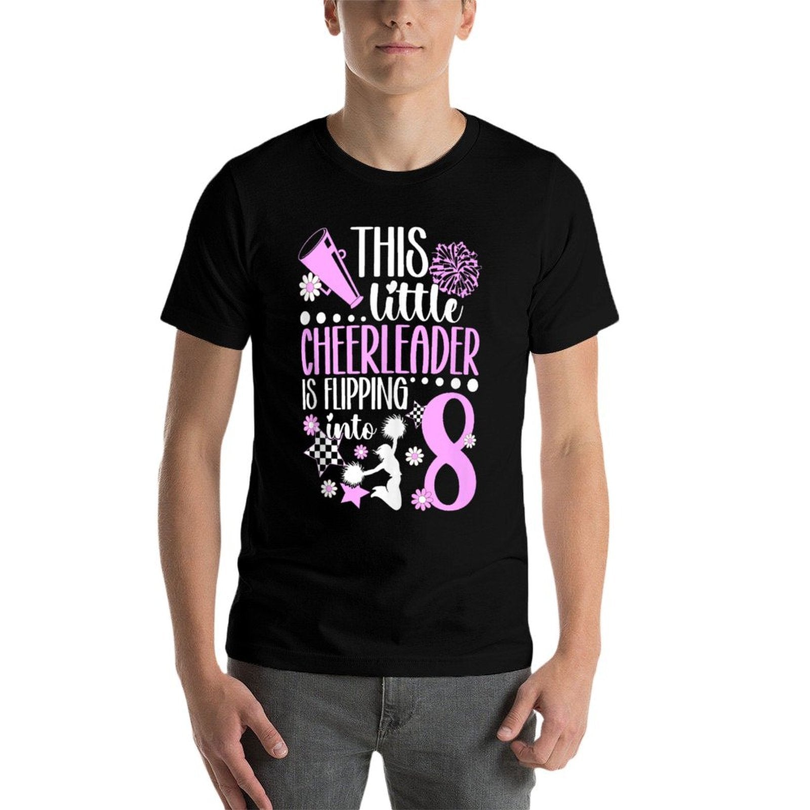 8th Cheer Birthday Party Eight Year Old Cheerleader  Lightweight T-Shirt