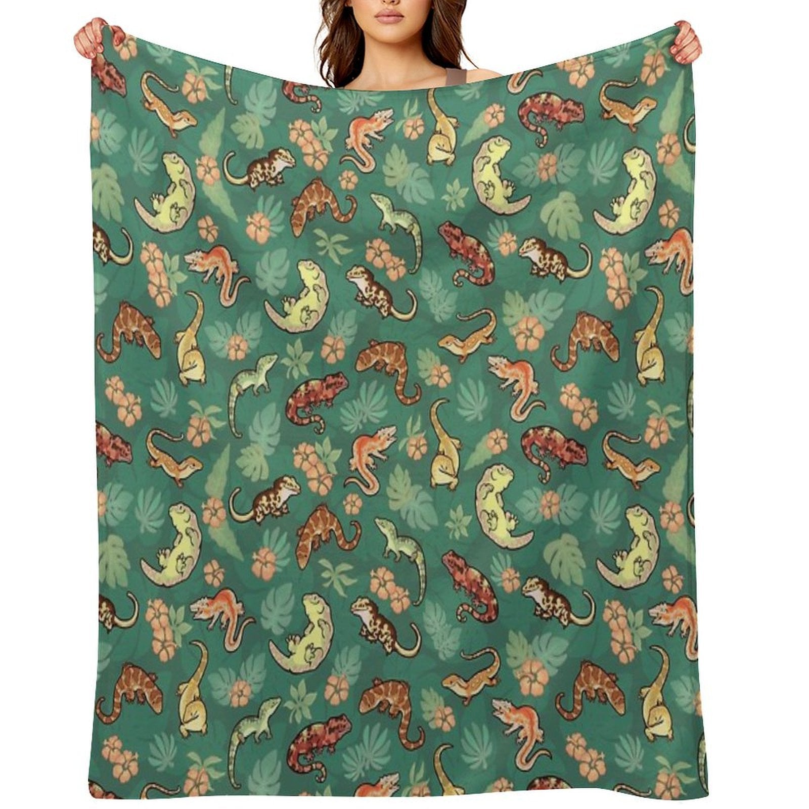 Gecko Family in Green Durable Throw Blanket