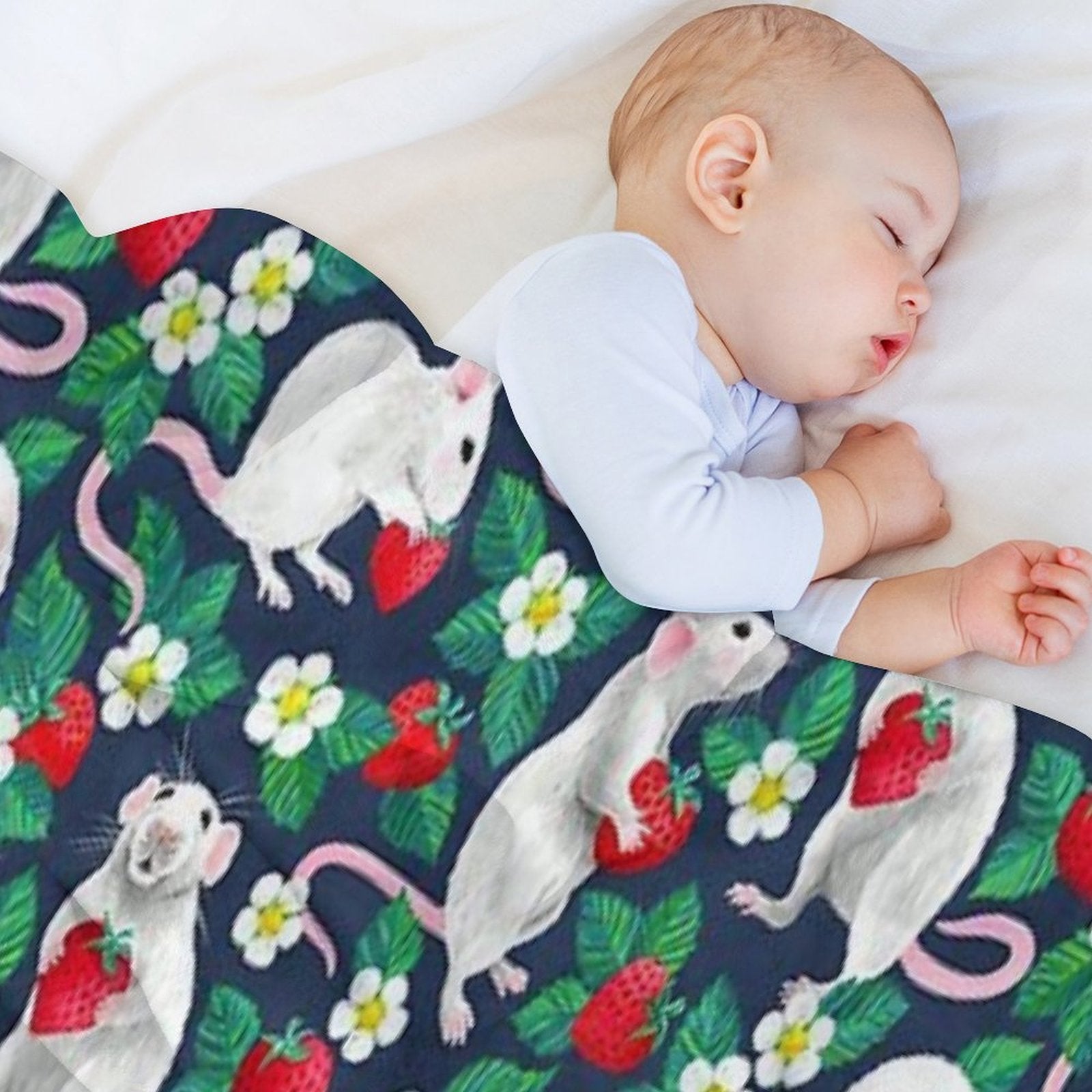 Rats Love Strawberries on Navy Blue Eco-conscious Throw Blanket