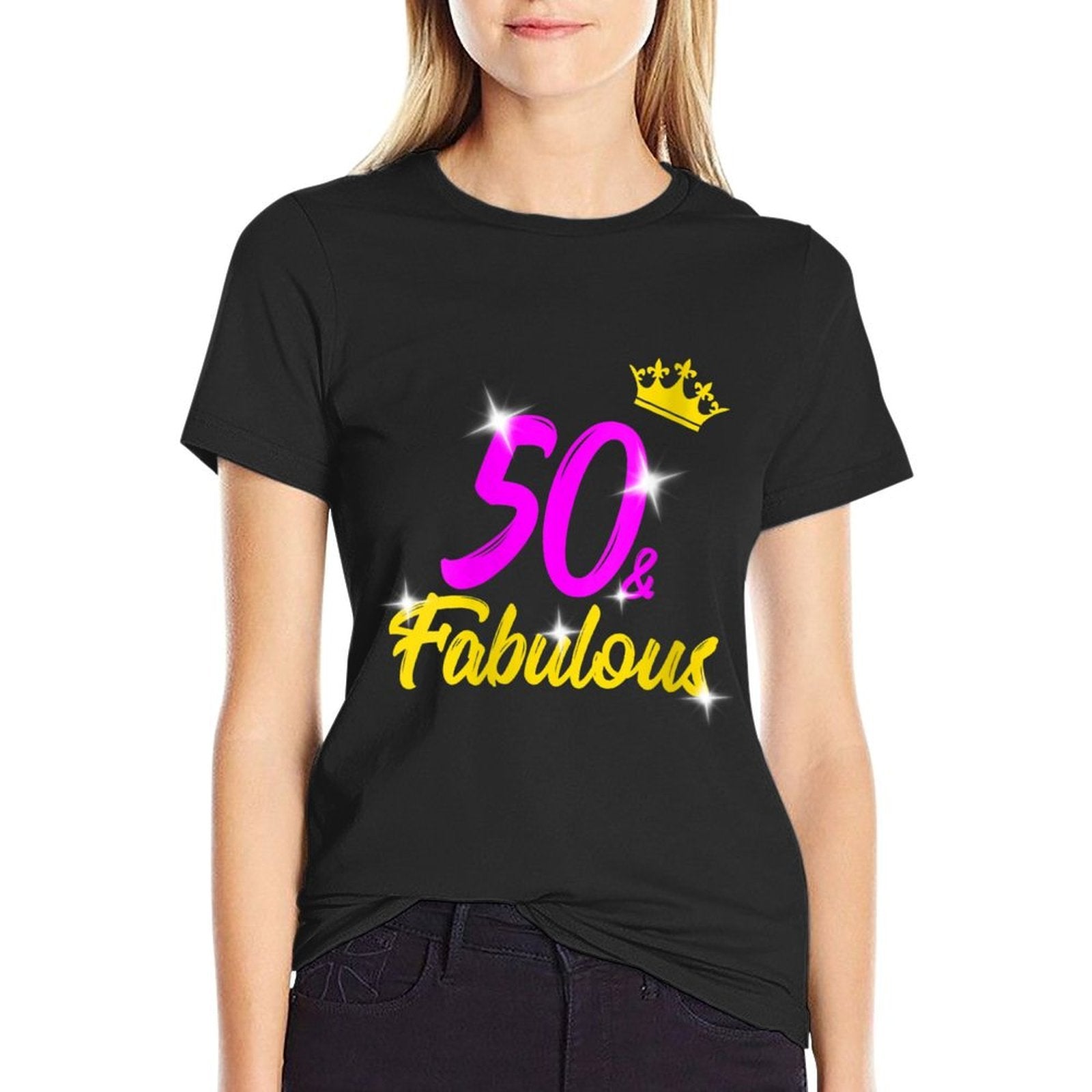 Womens 50 And Fabulous Queen 50th Birthday Gift  Oversized Silhouette T-Shirt
