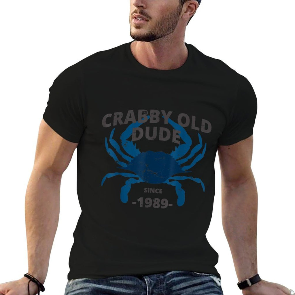 Mens Crabby Old Dude Since 1989  30th Birthday  Crab Fishing  Eco-friendly Material T-Shirt
