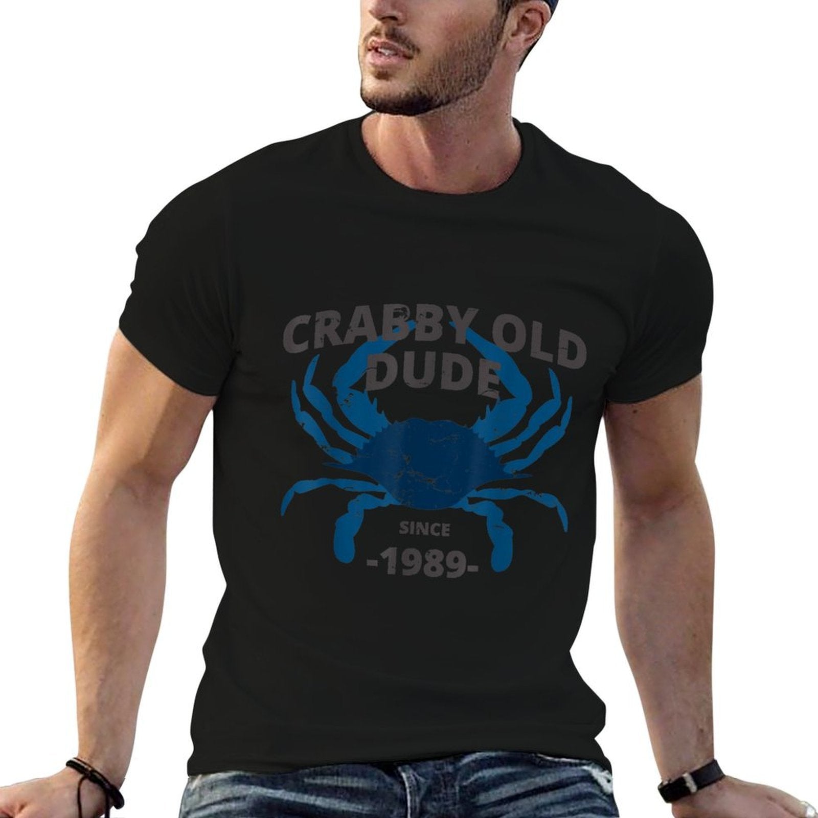 Mens Crabby Old Dude Since 1989  30th Birthday  Crab Fishing  Eco-friendly Material T-Shirt