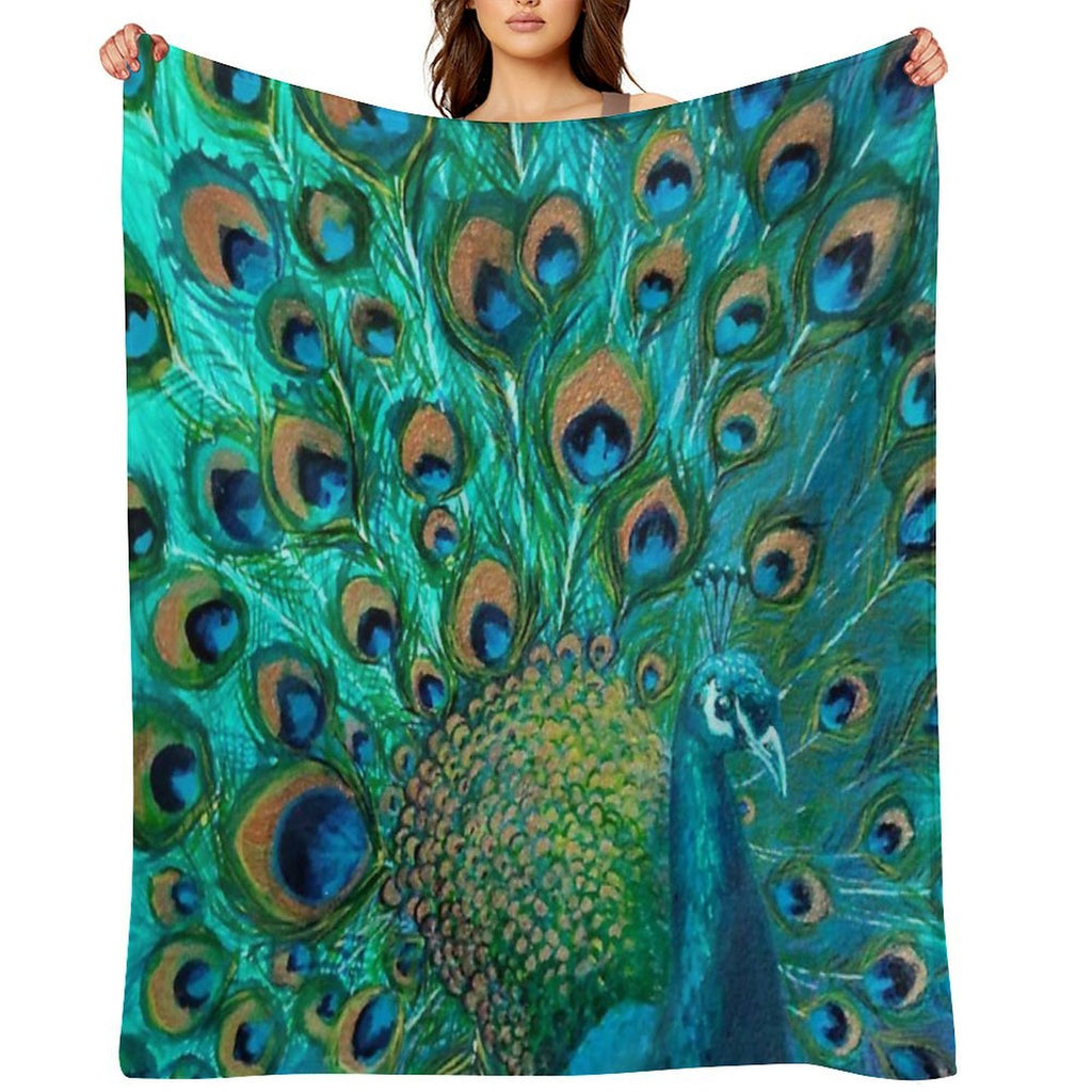 Colourised Aqua Peacock All-season Throw Blanket