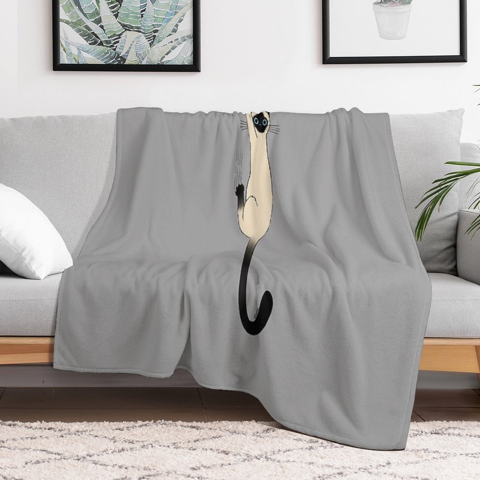 Siamese Cat Hanging On with Claws Funny Cat Holding On Wrinkle-free Throw Blanket