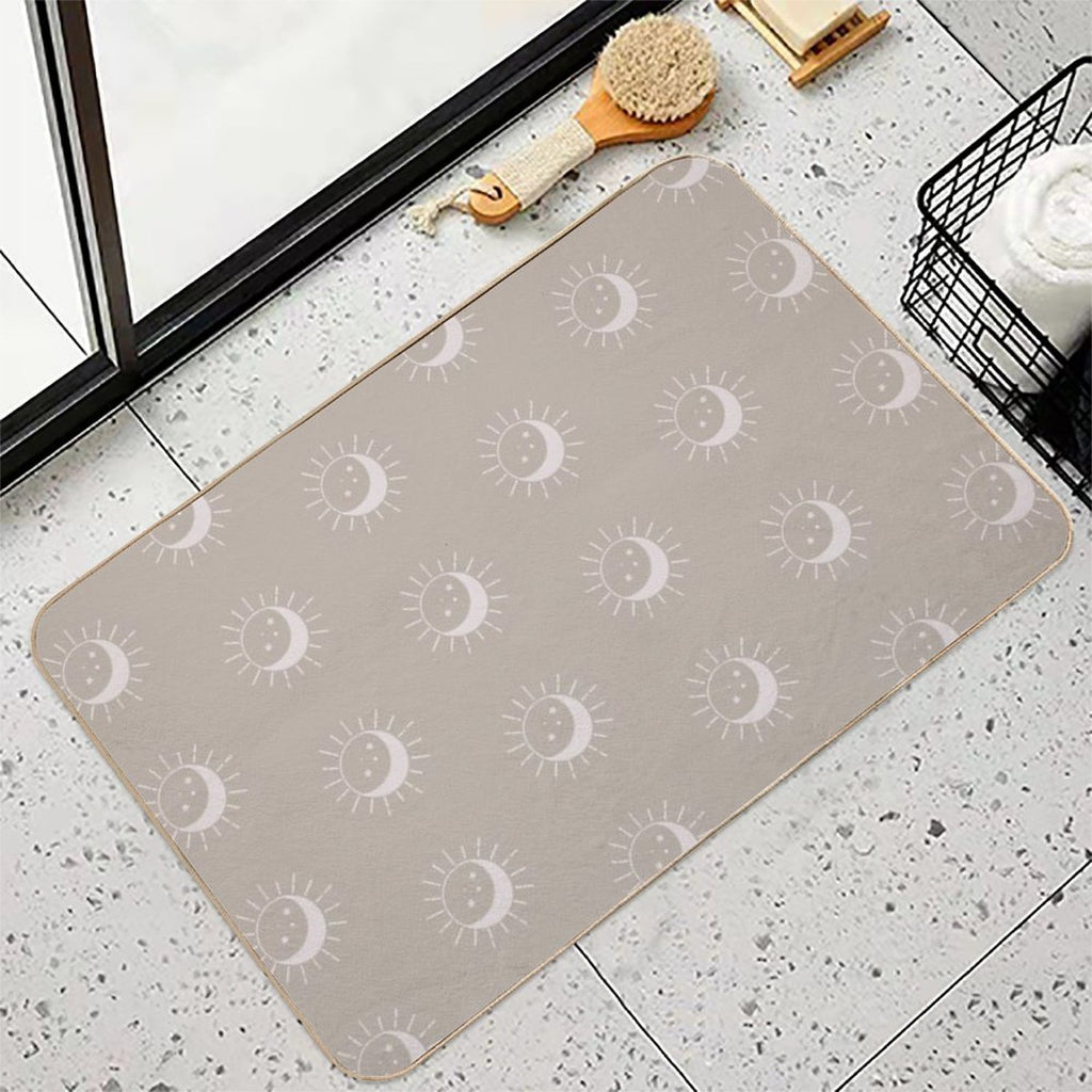 Pretty Sun And Moon Pattern Soft Aesthetic In Muted Colors Light Taupe  Pet-Safe Bath Mat