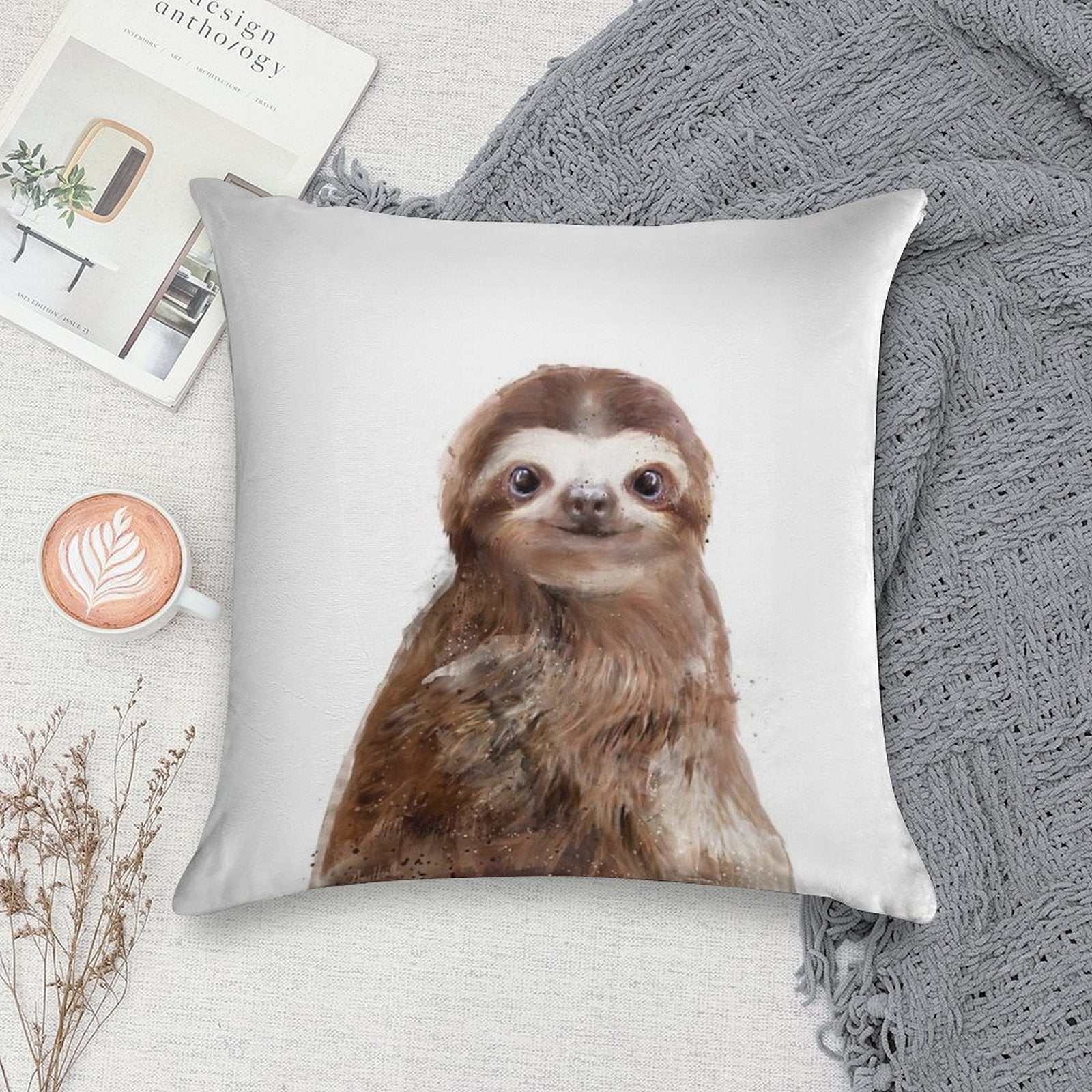 Little Sloth Soft Hidden Zipper Throw Pillow