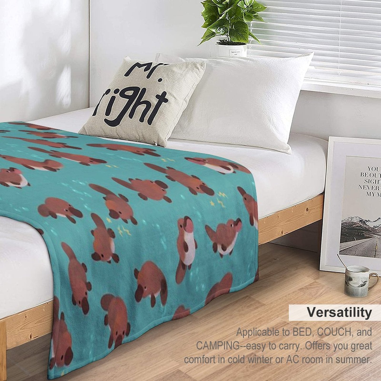Happy Platypus - Green Easy Care Throw Blanket