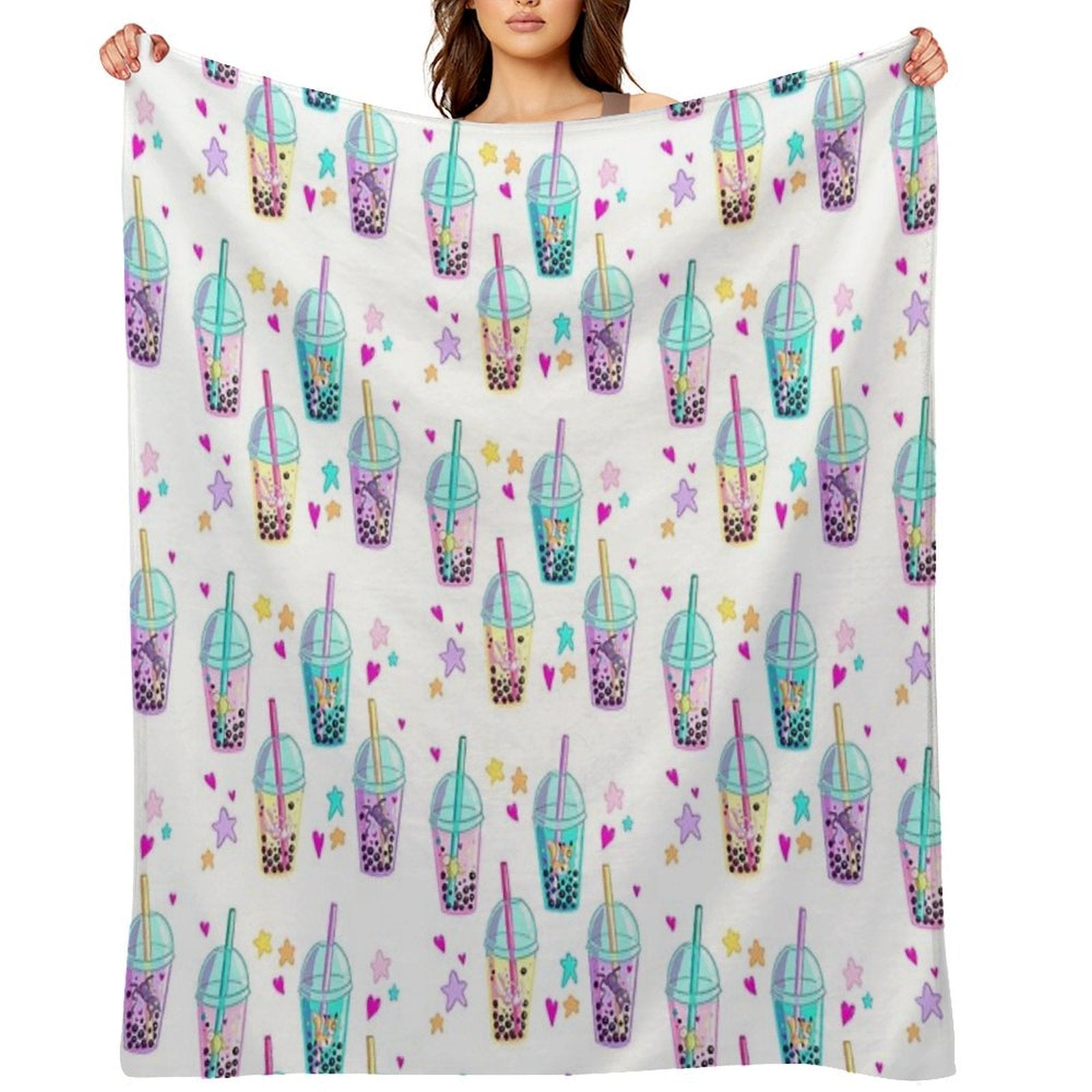 Cute Animals in Boba Easy Care Throw Blanket