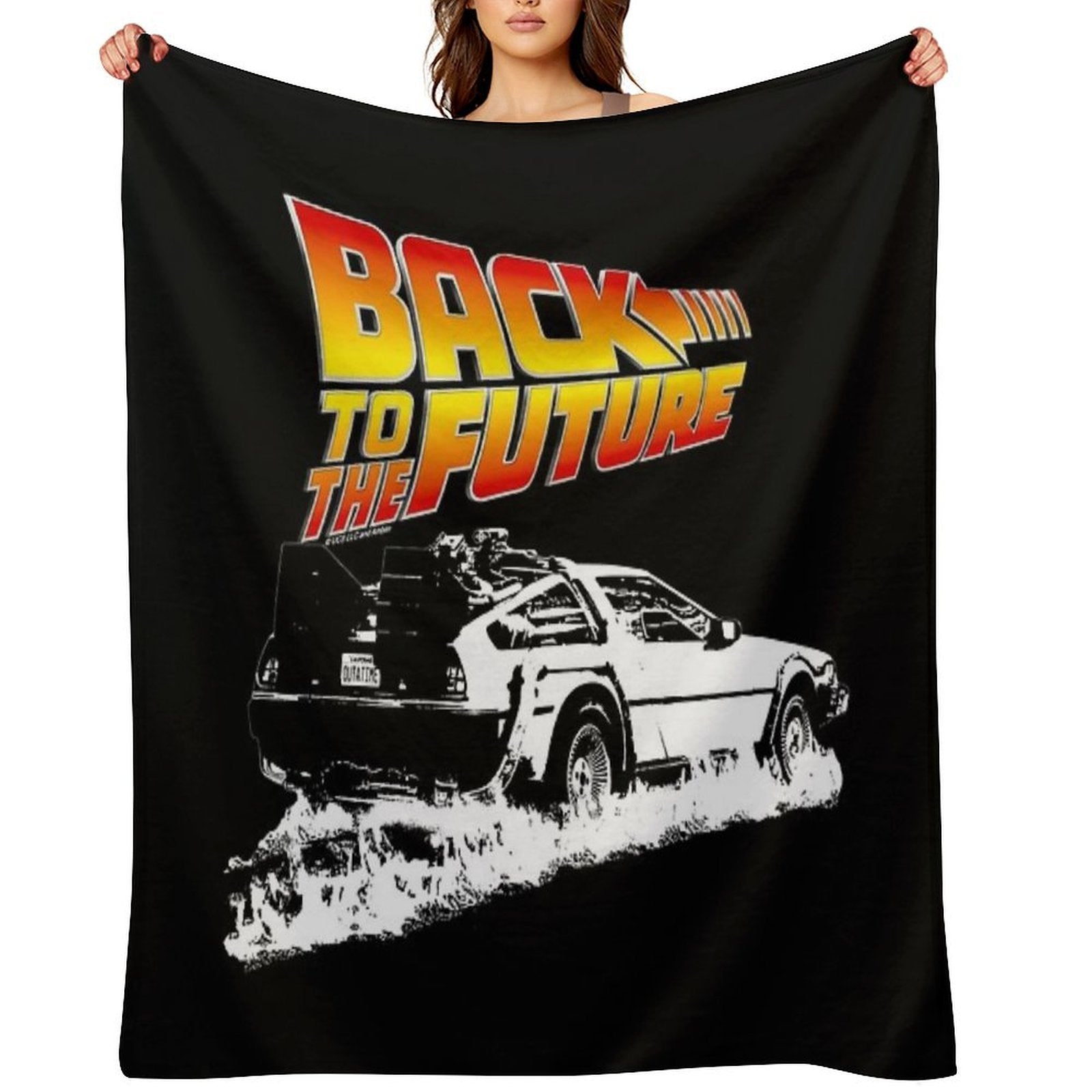 Back to The Future - DeLorean Fire Tracks White Stencil Fan Art Sustainable Throw Blanket