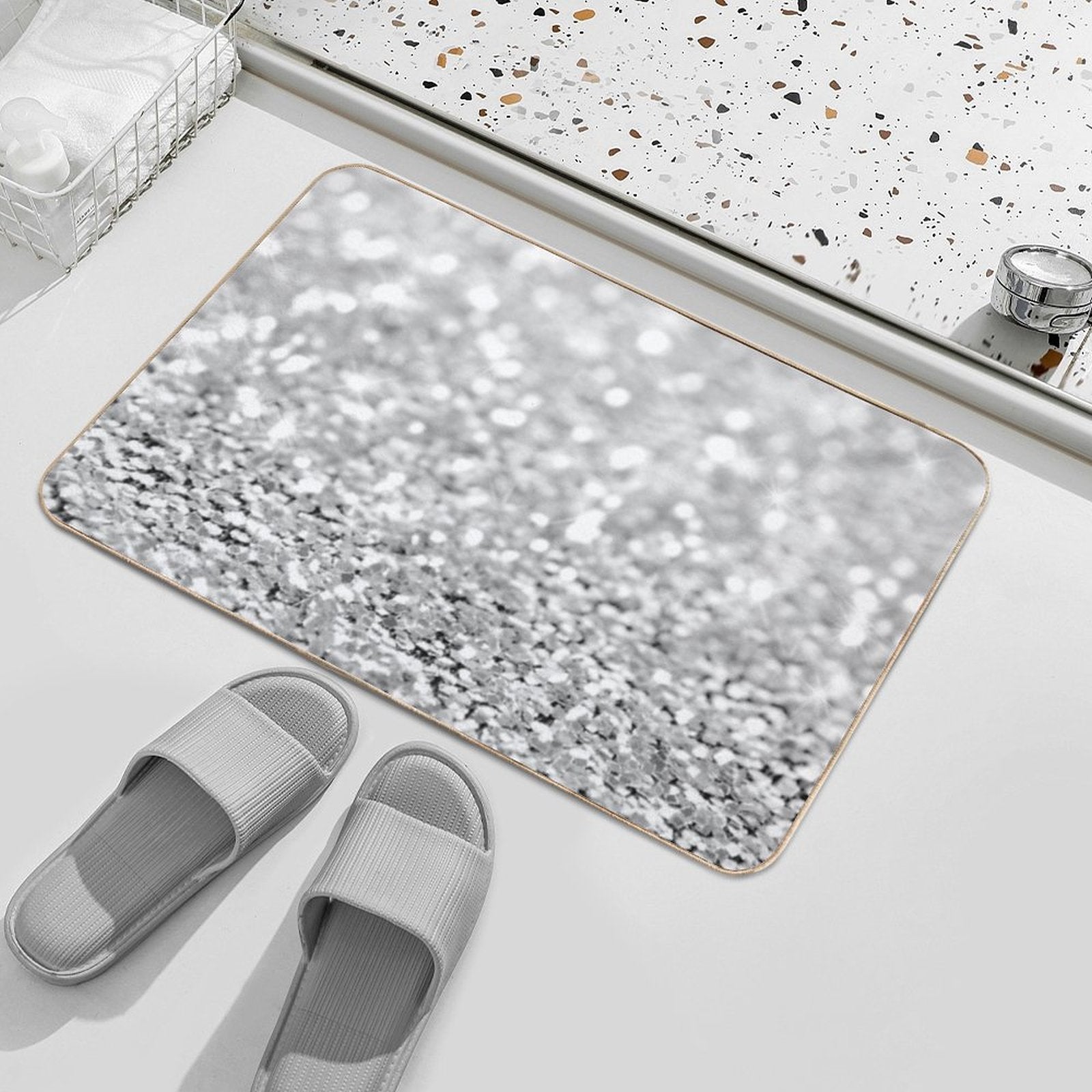 Sparkle Silver Crystals  Non-Slip Bath Mat